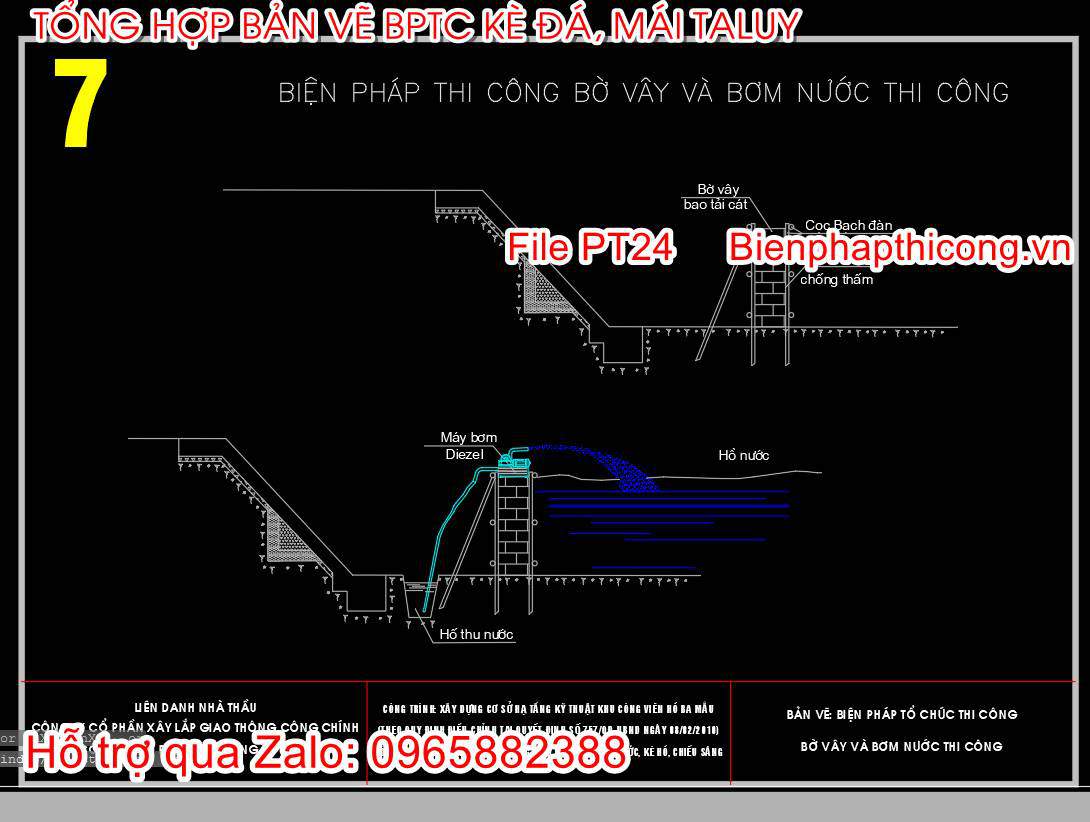 Bản vẽ biện pháp bờ vây và bơm nước thi công.
