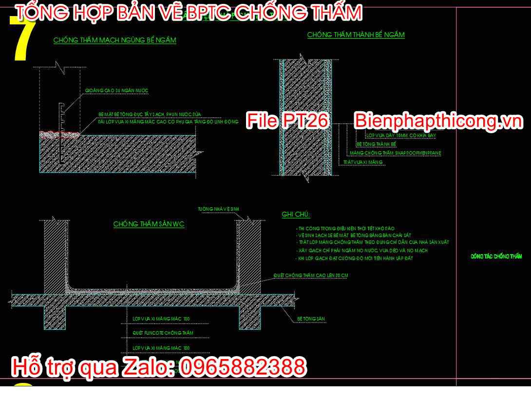 Bản vẽ biện pháp thi công chống thấm bể ngầm.