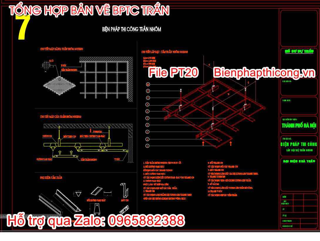 File mẫu bản vẽ biện pháp thi công trần nhôm.