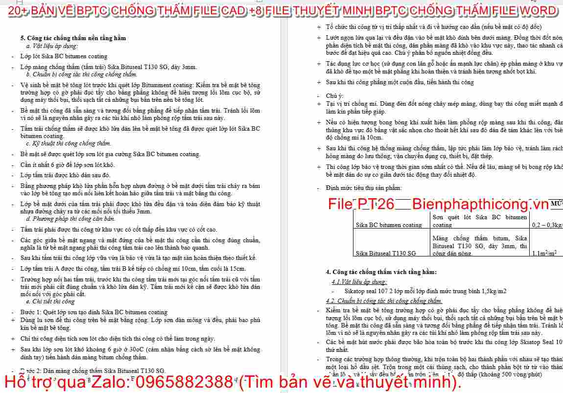 Thuyết minh biện pháp thi công chống thấm nền tầng hầm.
