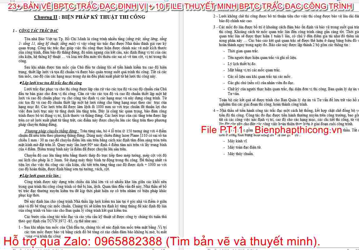 Thuyết minh biện pháp thi công trắc đạc.