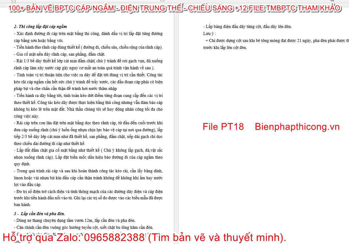 Thuyết minh biện pháp lắp đặt cáp ngầm.