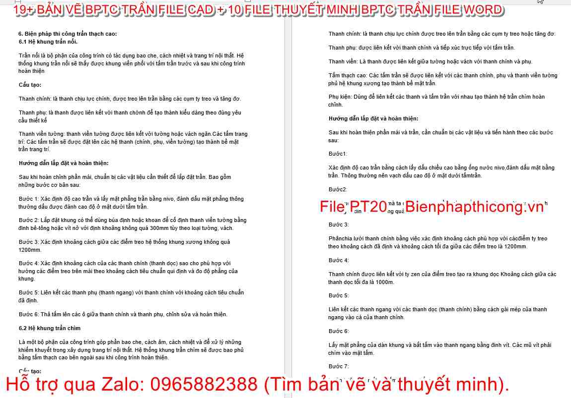 Thuyết minh biện pháp thi công trần thạch cao.