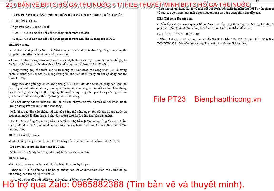 Thuyết minh biện pháp thi công hố ga D1000.