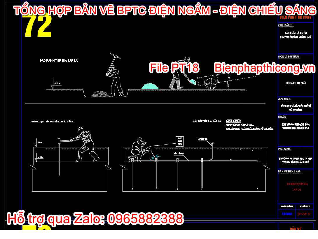 Thi công lắp đặt tiếp địa lặp lại.