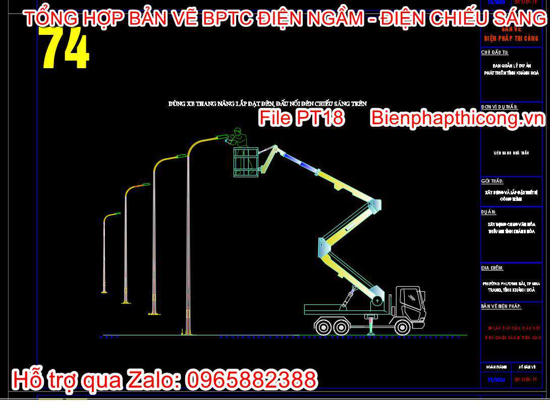 Dùng xe thang lắp đặt đèn.