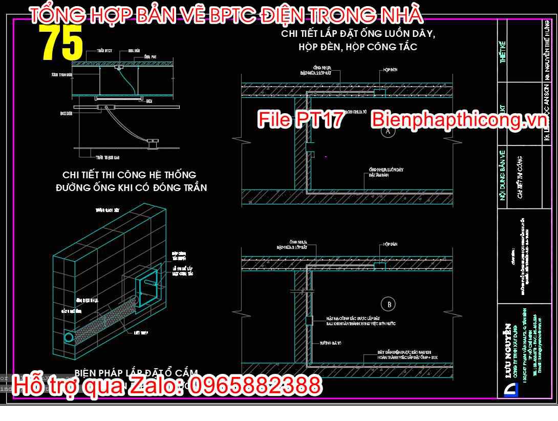 Bản vẽ bptc lắp đặt ổ cắm trong tường.