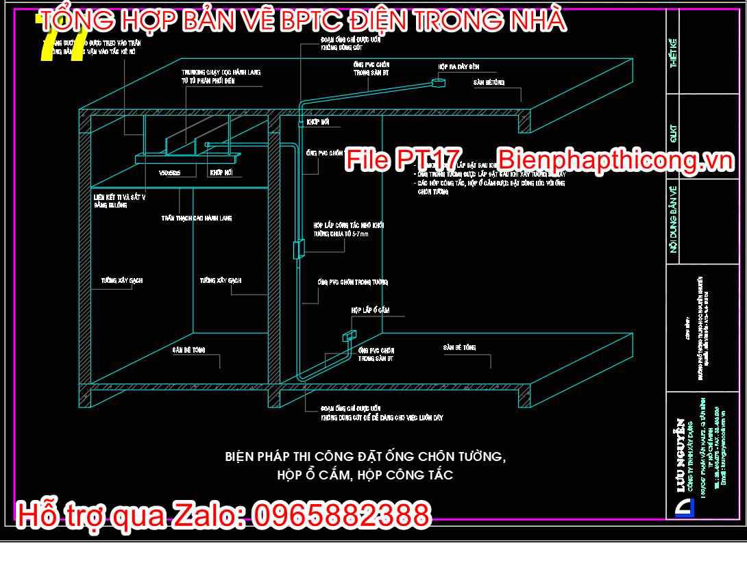 Biện pháp thi công đặt ống chôn tường hộp ổ cắm.