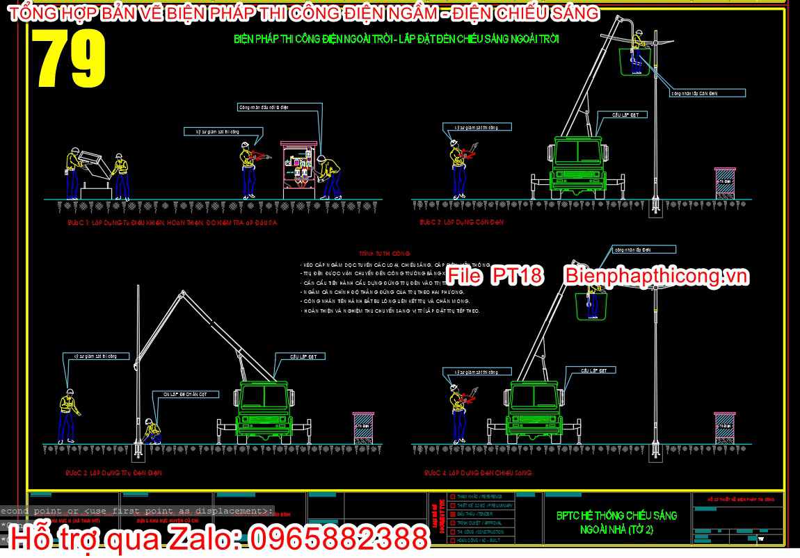 File cad bptc điện ngoài trời, lắp đặt đèn chiếu sáng ngoài trời.