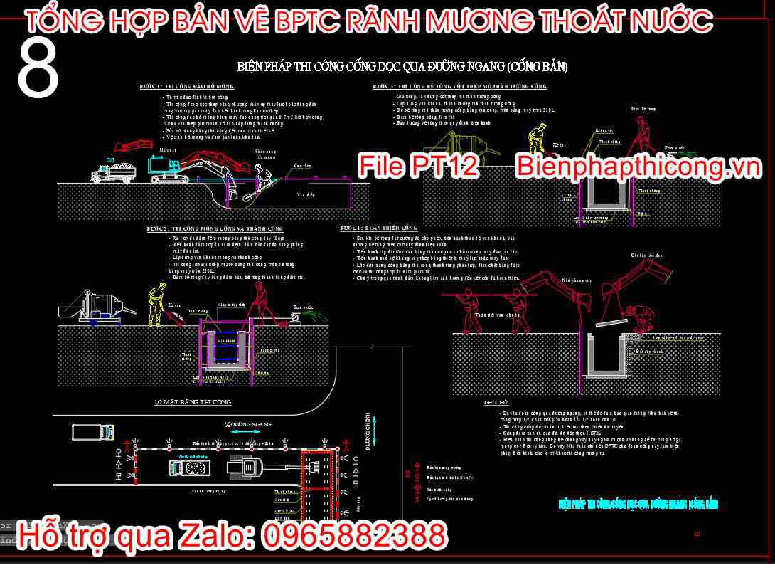 Bản vẽ biện pháp thi công cống dọc qua đường ngang.