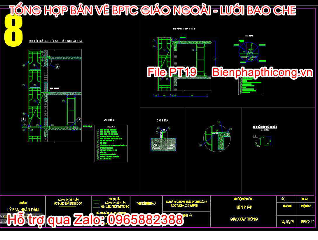 Bản vẽ biện pháp thi công giáo lưới an toàn ngoài nhà.