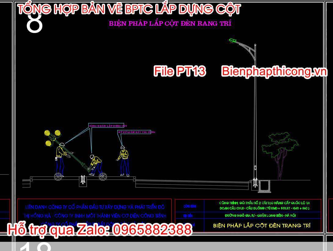 Bản vẽ biện pháp lắp cột đèn trang trí.