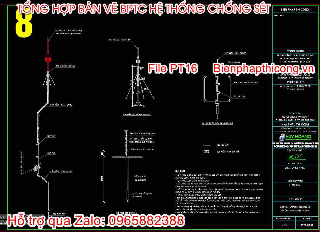 Bản vẽ chi tiết lắp đặt hệ thống chống sét.