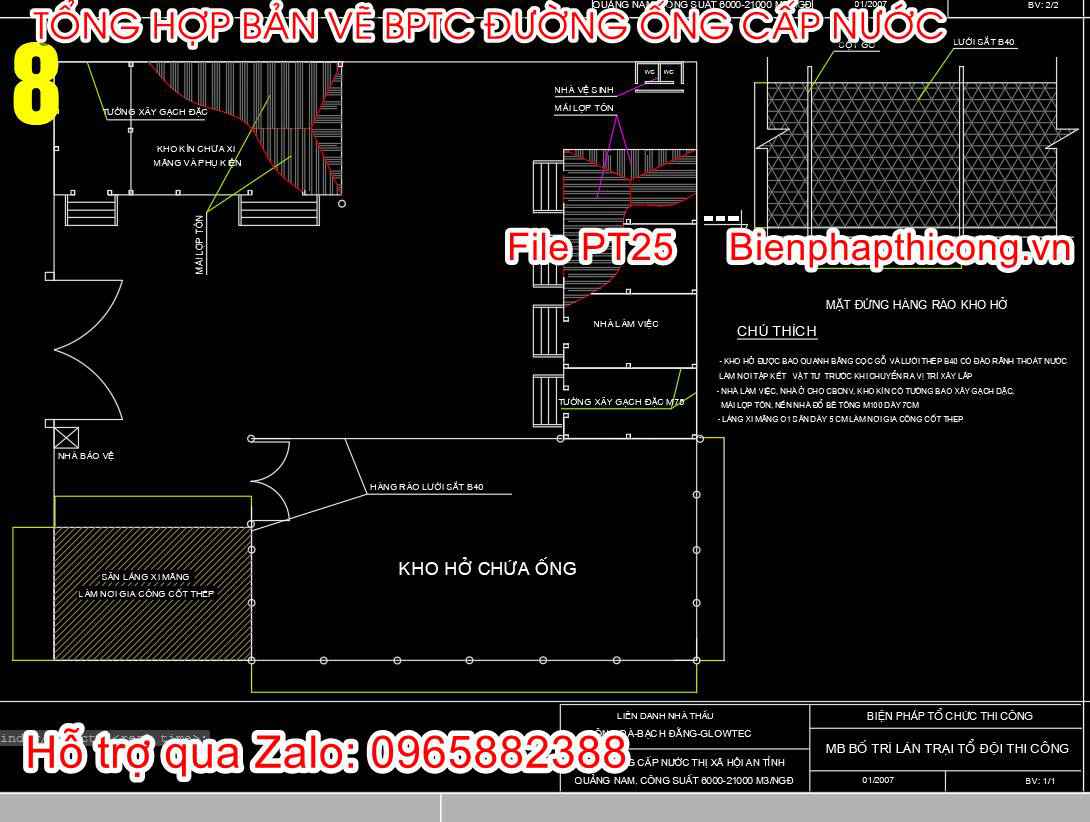 Mặt bằng bố trí lán trại tổ đội thi công.