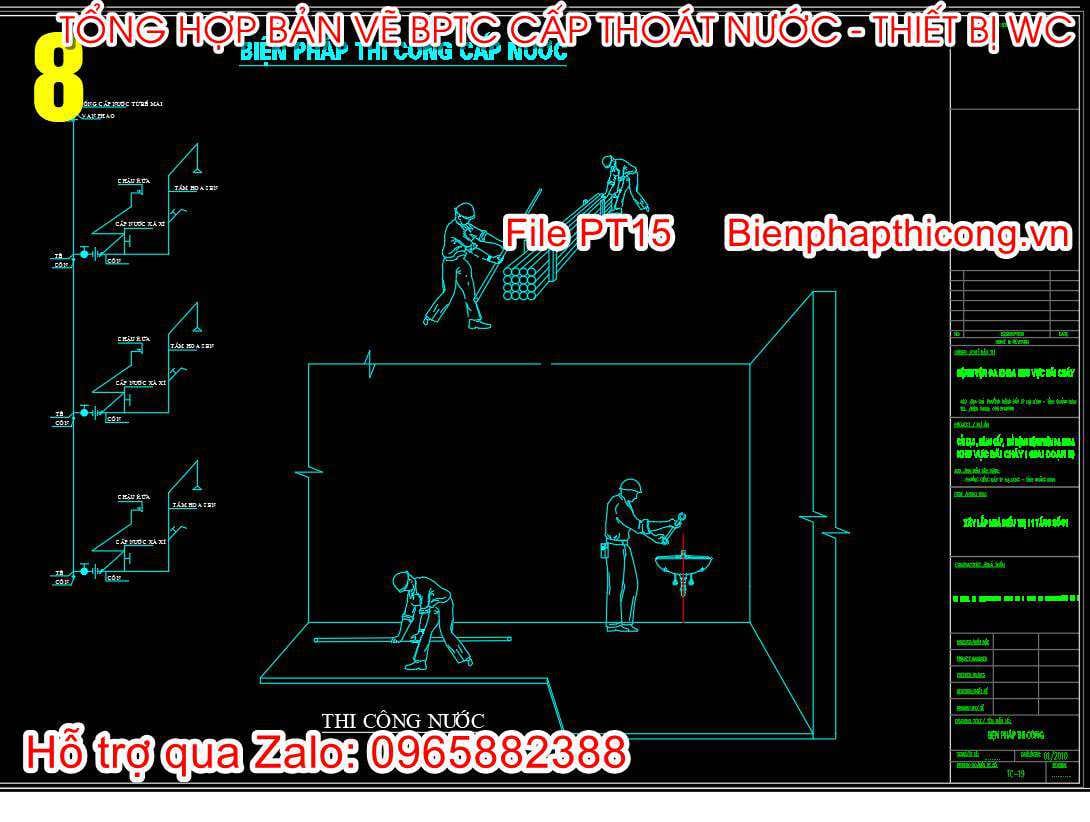 Mẫu bản vẽ biện pháp thi công cấp nước cad.