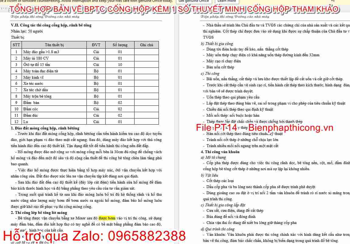 Thuyết minh biện pháp thi công cống hộp, rãnh bê tông.