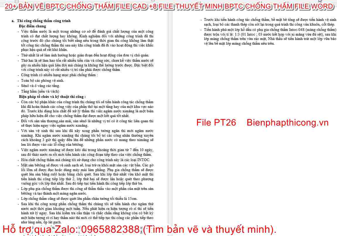 Thuyết minh biện pháp tổ chức thi công chống thấm.