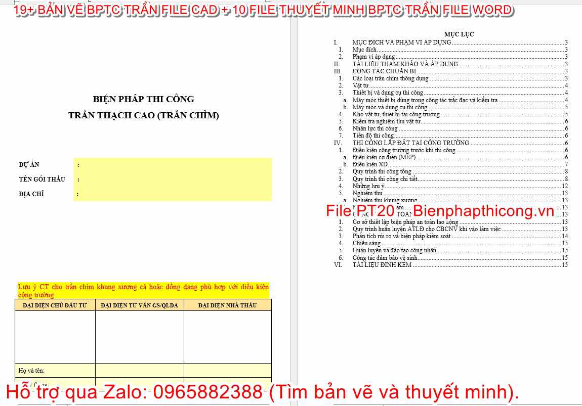 Thuyết minh biện pháp thi công trần thạch cao trần chìm.
