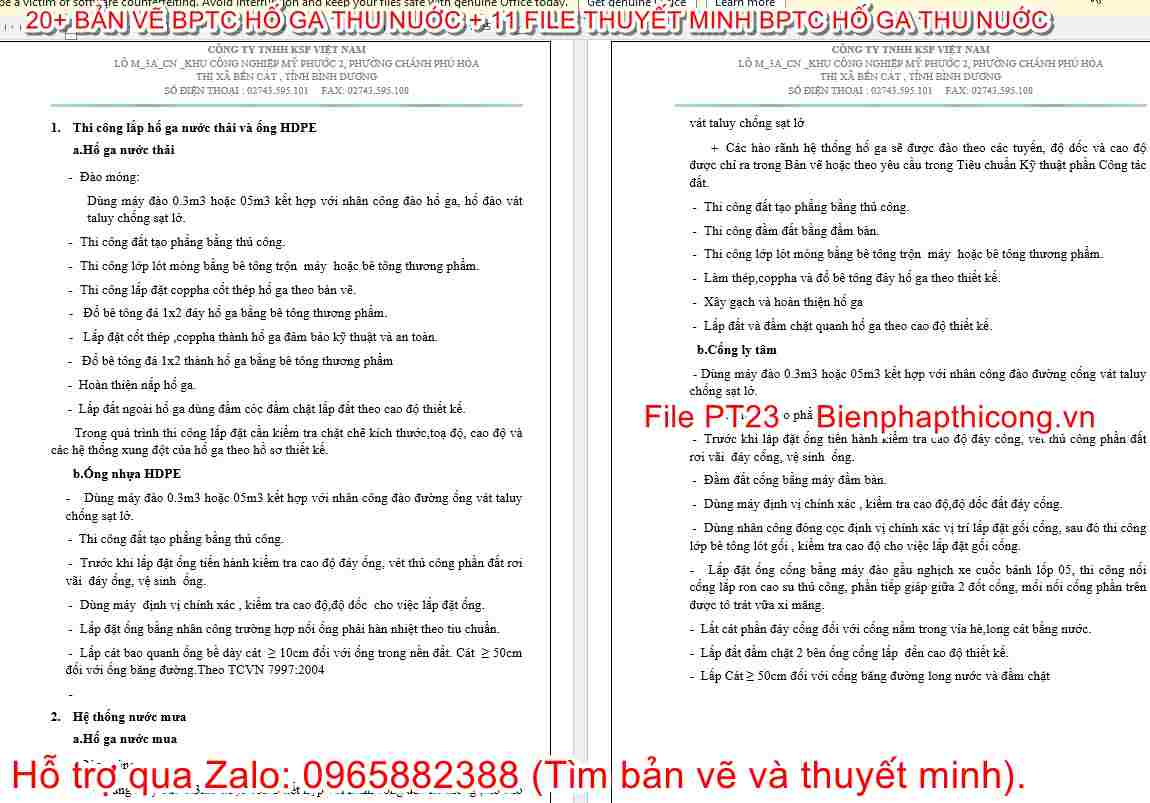 Thuyết minh biện pháp thi công hố ga nước thải.