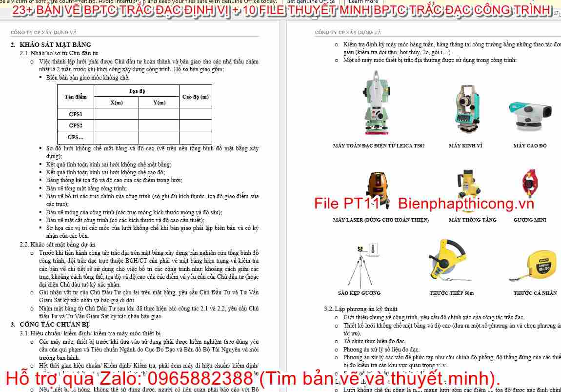 Thuyết minh biện pháp thi công trắc đạc.
