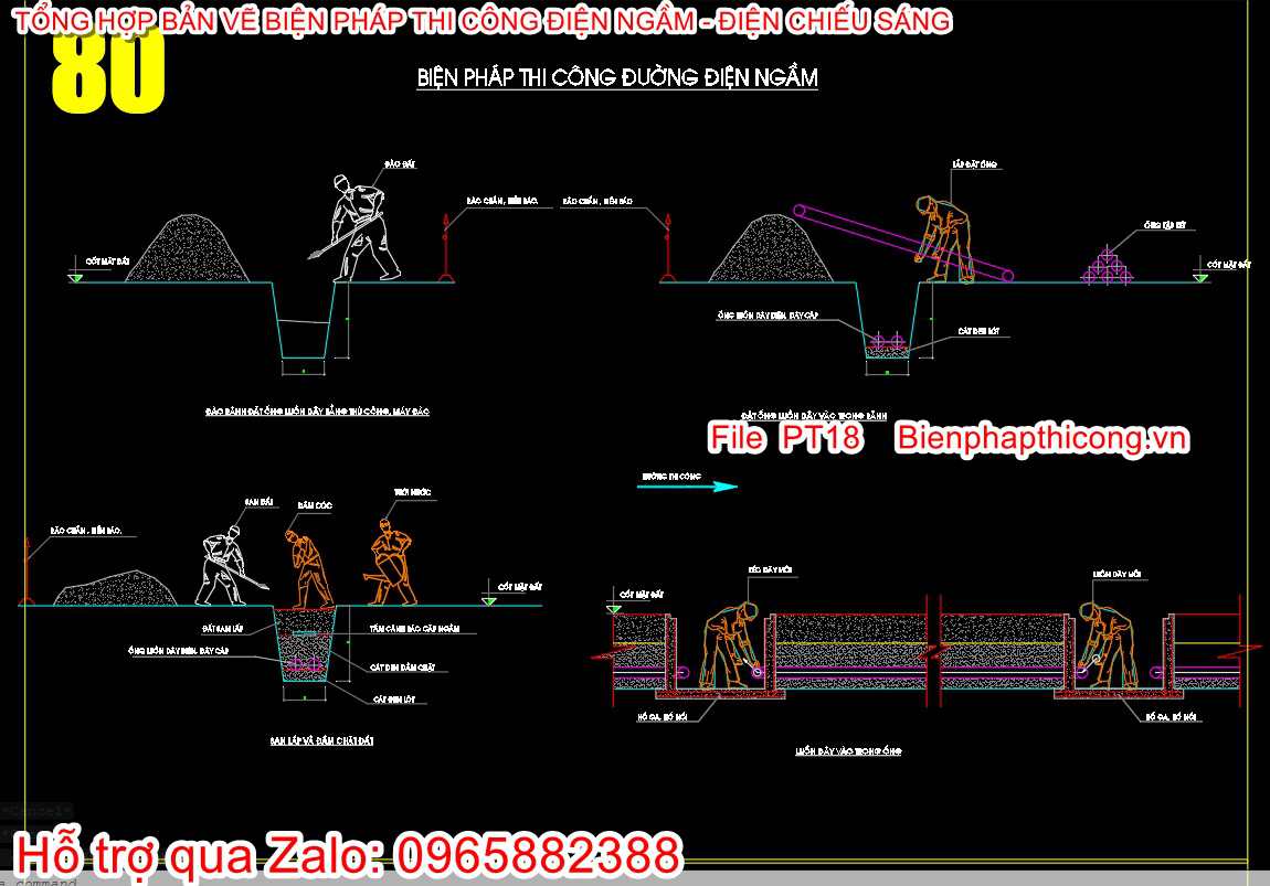 File cad biện pháp thi công đường điện ngầm.
