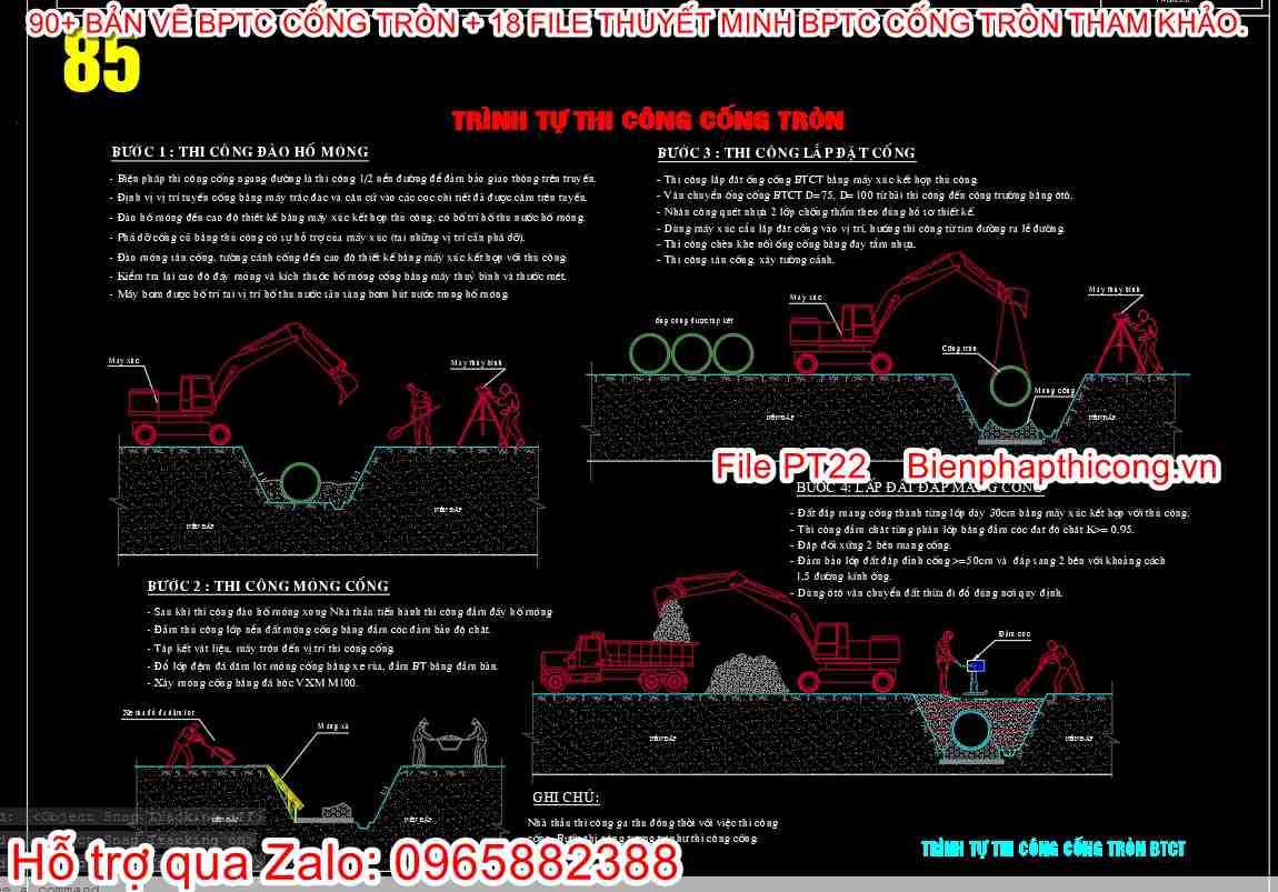 Trình tự thi công cống tròn cad.