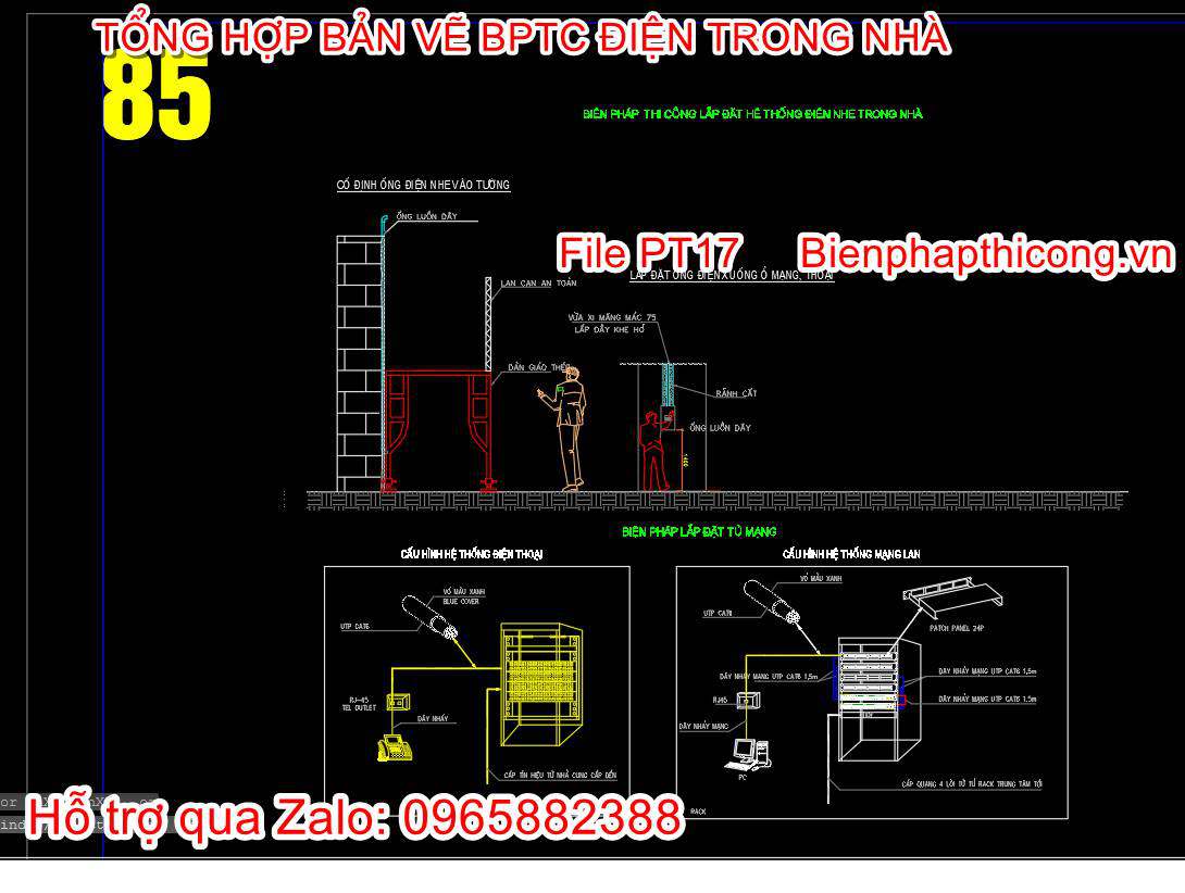 Bản vẽ bptc lắp đặt hệ thống điện nhẹ trong nhà.