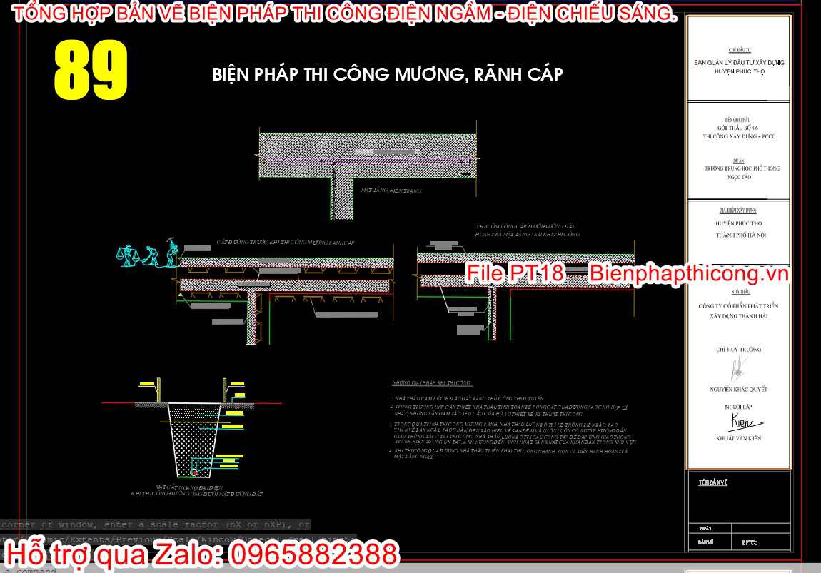Bản vẽ biện pháp thi công mương rãnh cáp.