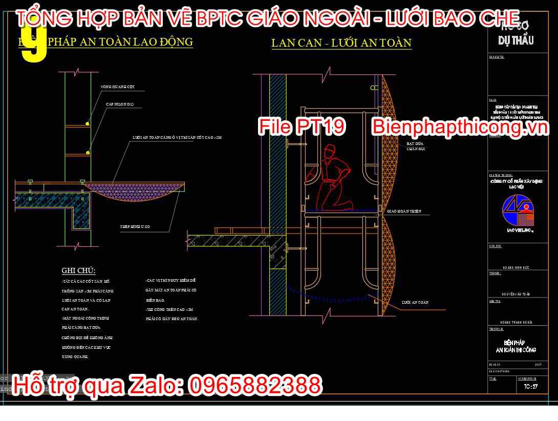 Bản vẽ biện pháp lan can lưới an toàn.