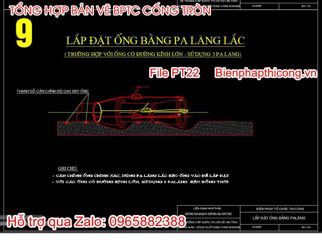Lắp đặt ống bằng palang lắc cad.