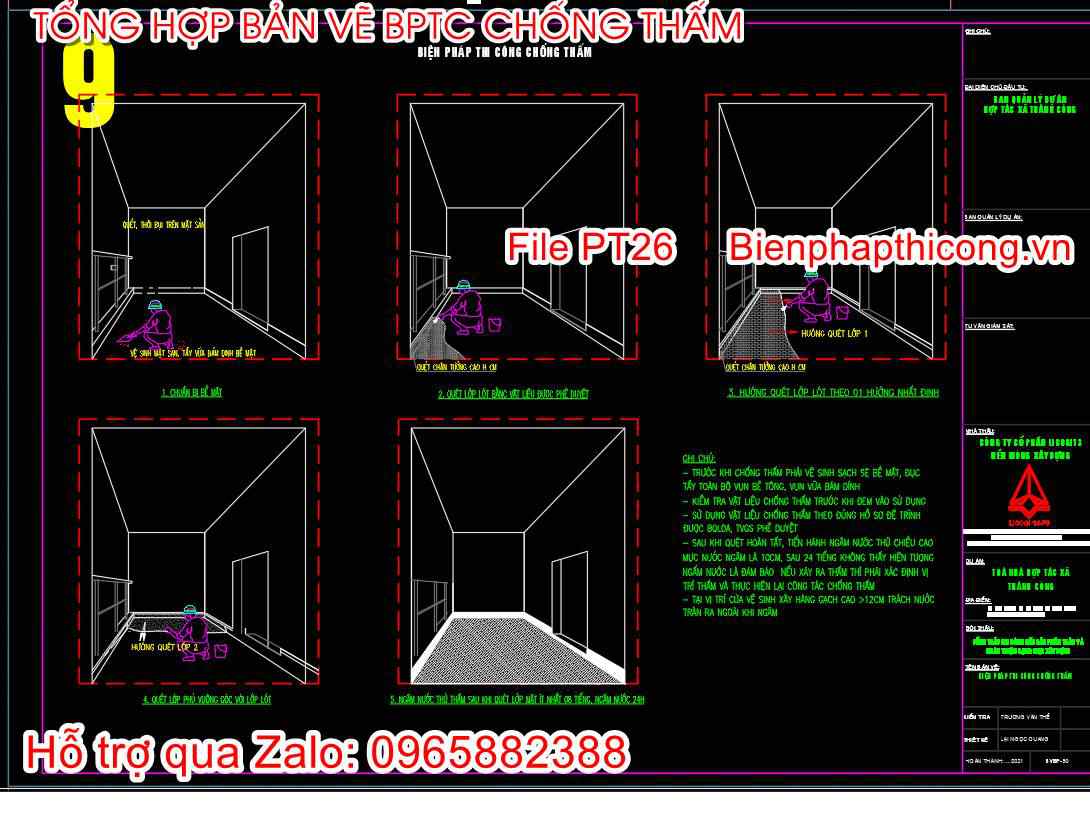 Thư viện bản vẽ biện pháp thi công chống thấm sàn.