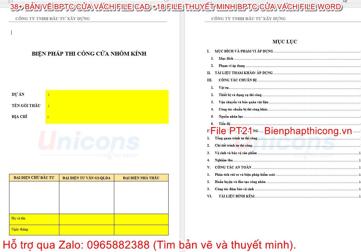 Thuyết minh biện pháp thi công cửa nhôm kính.