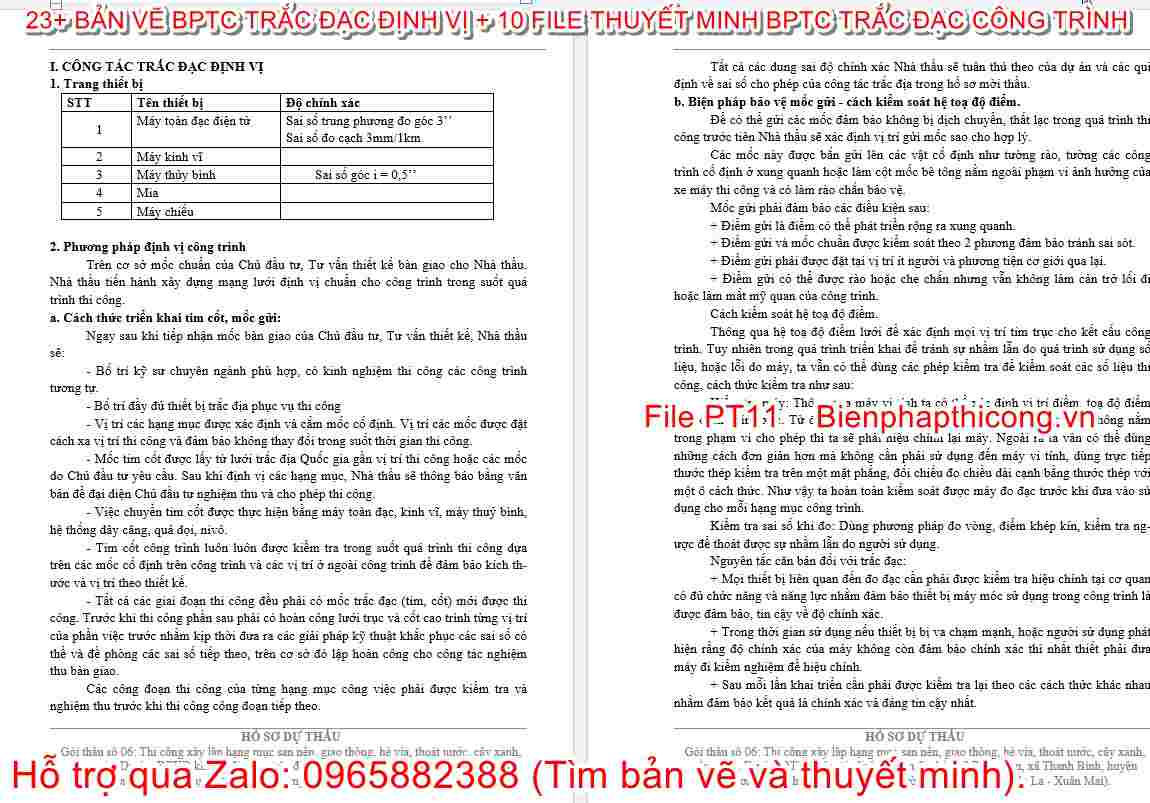 Thuyết minh biện pháp trắc đạc định vị.