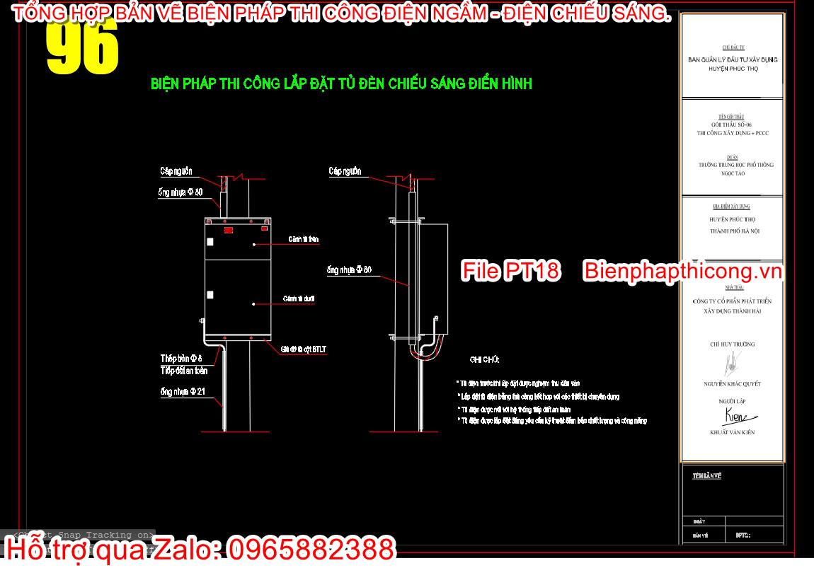 Bản vẽ biện pháp thi công lắp đặt tủ đèn chiếu sáng.