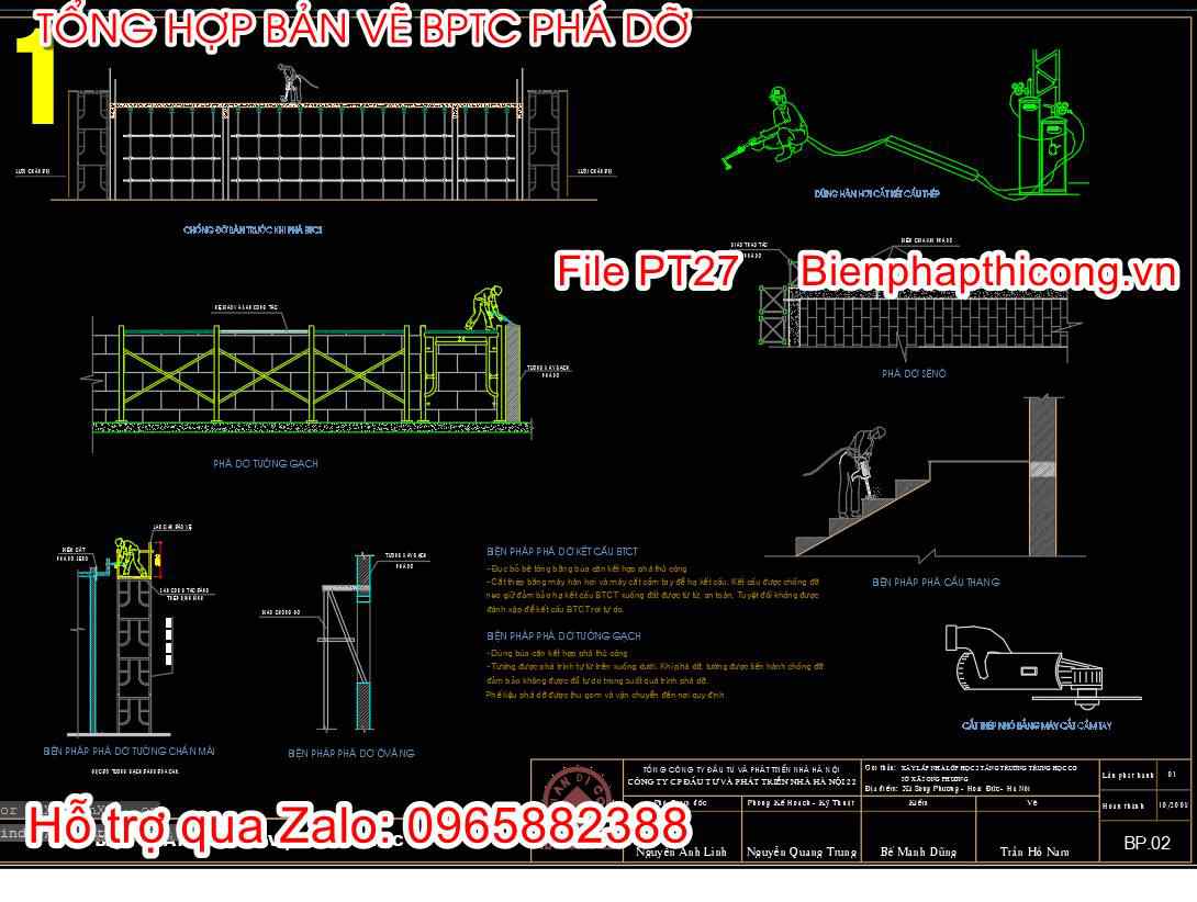 Bản vẽ biện pháp thi công phá dỡ tường gạch bằng thủ công.