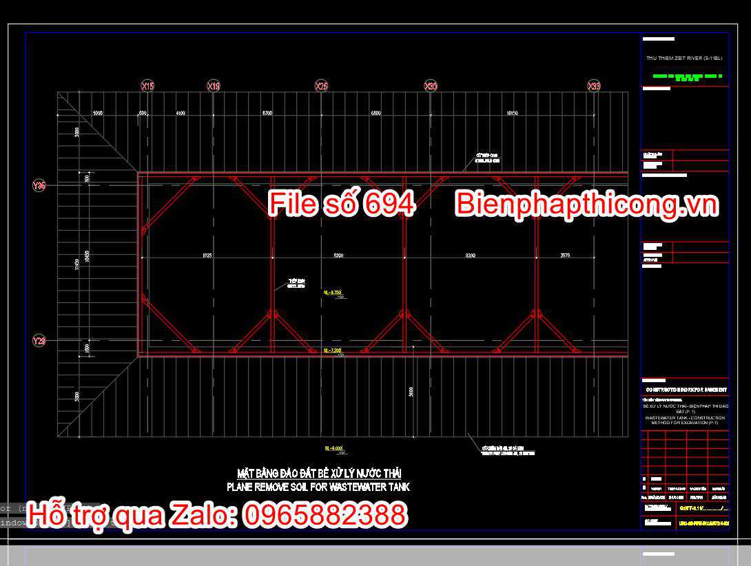 Mặt bằng đào đất bể xử lý nước thải cad.