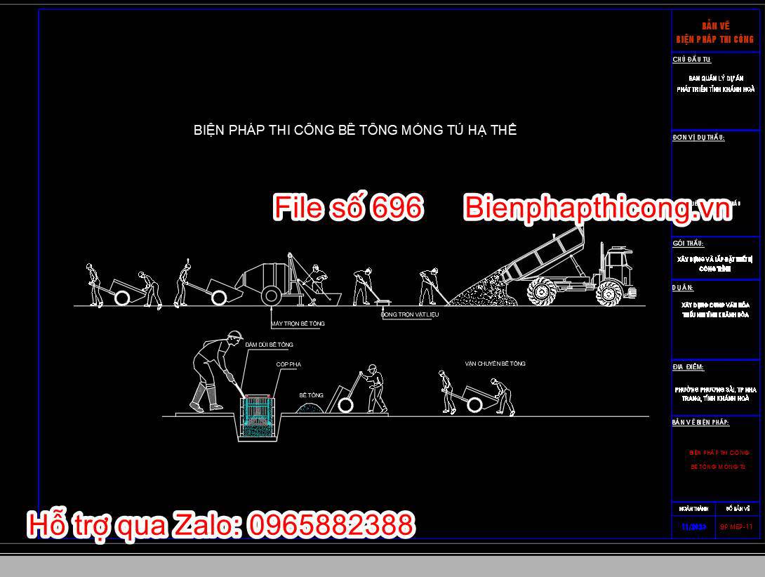 Bản vẽ biện pháp thi công bê tông móng tủ hạ thế.