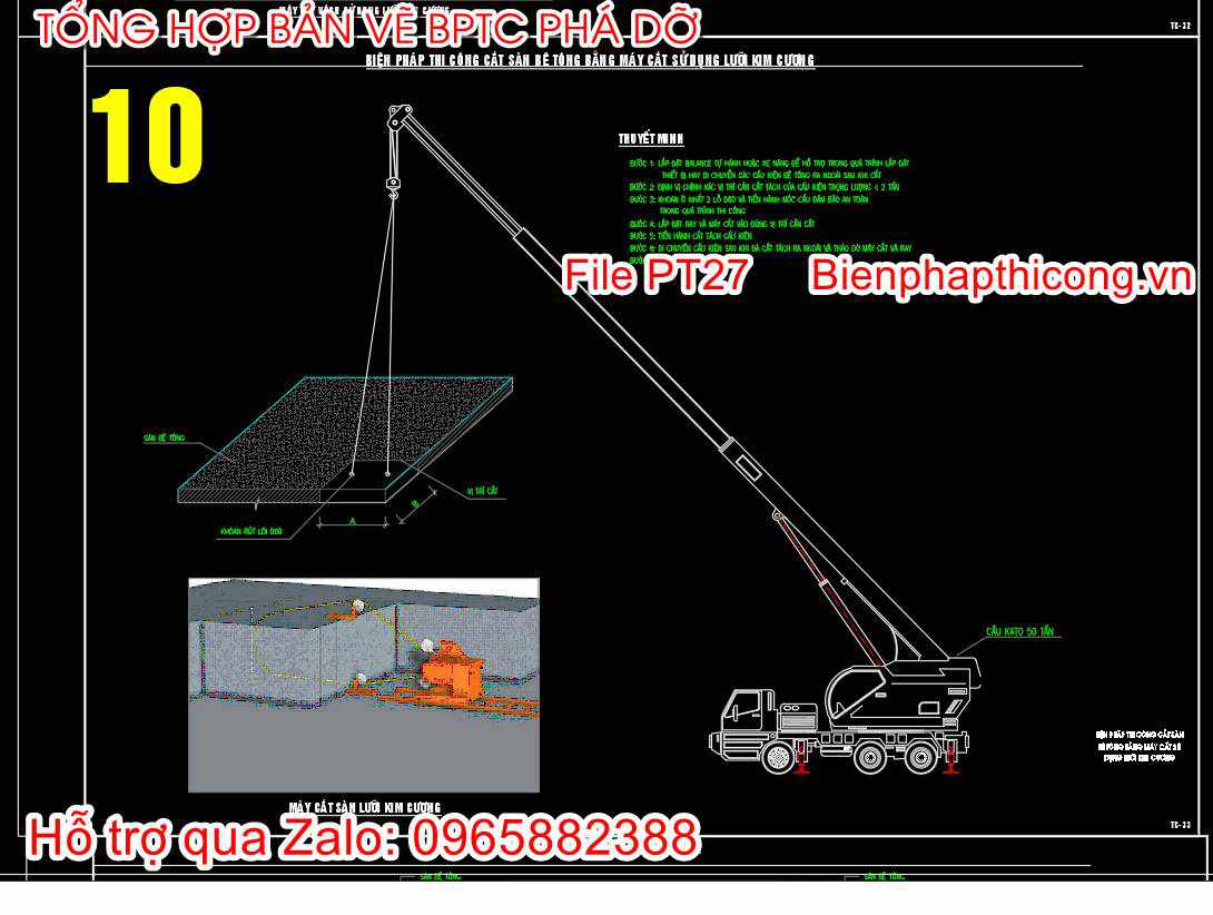 Bản vẽ biện pháp thi công cắt sàn bê tông bằng máy.