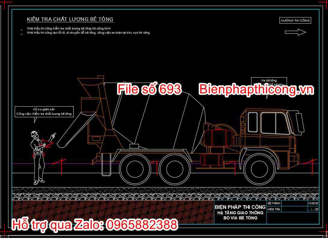 Bản vẽ biện pháp thi công kiểm tra chất lượng bê tông.