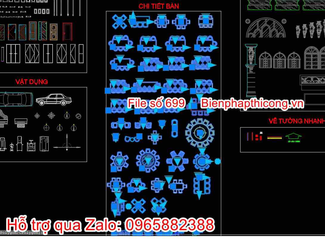 Tổng hợp file block động autocad bàn ăn.