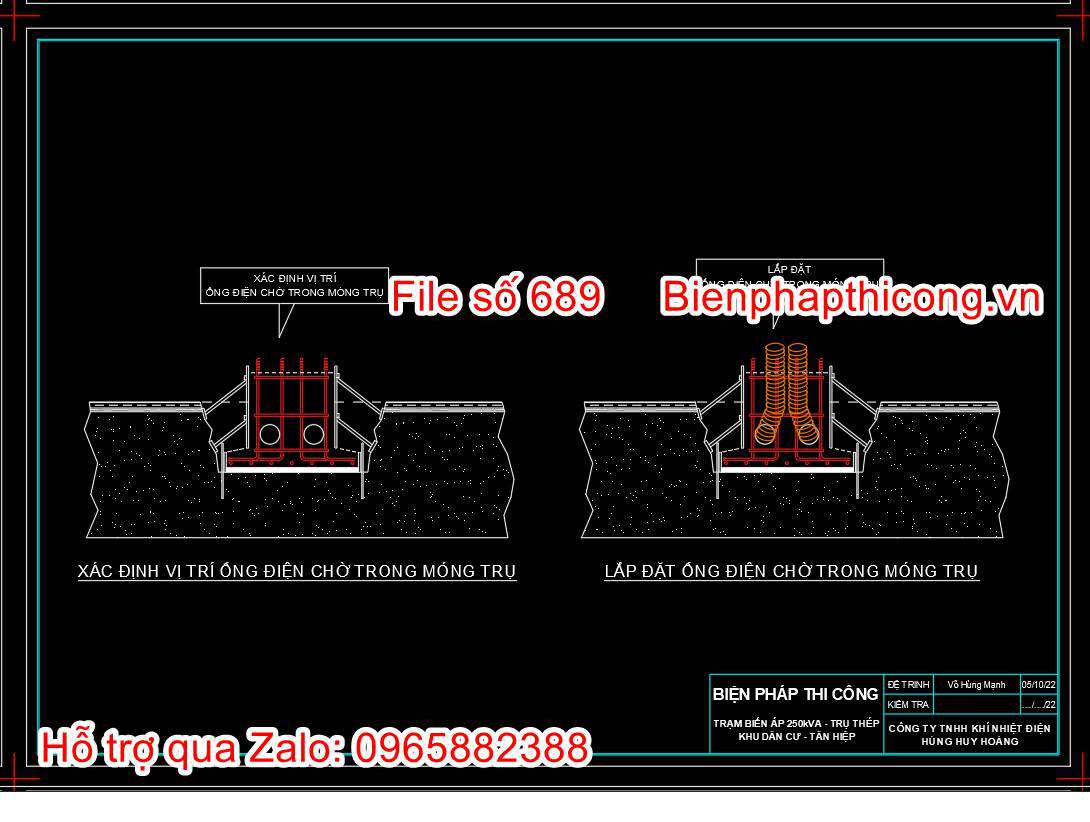Xác định vị trí ống điện chờ trong móng trụ.