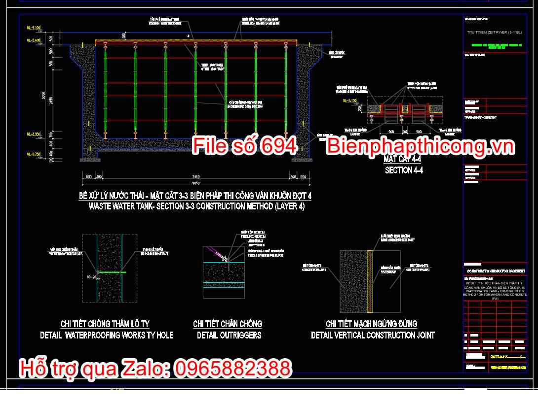 Bản vẽ biện pháp thi công ván khuôn bể xử lý nước thải.