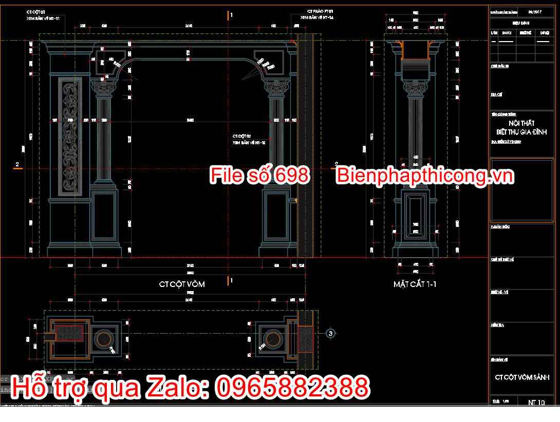Bản vẽ thiết kế chi tiết cột vòm tân cổ điển cad.