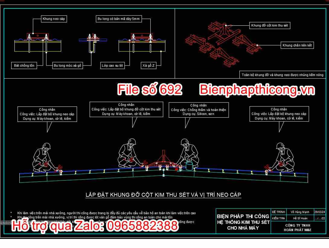 Biện pháp thi công lắp đặt khung đỡ cột kim thu sét.