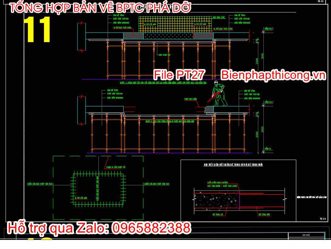 File bản vẽ biện pháp thi công phá dỡ dầm sàn.