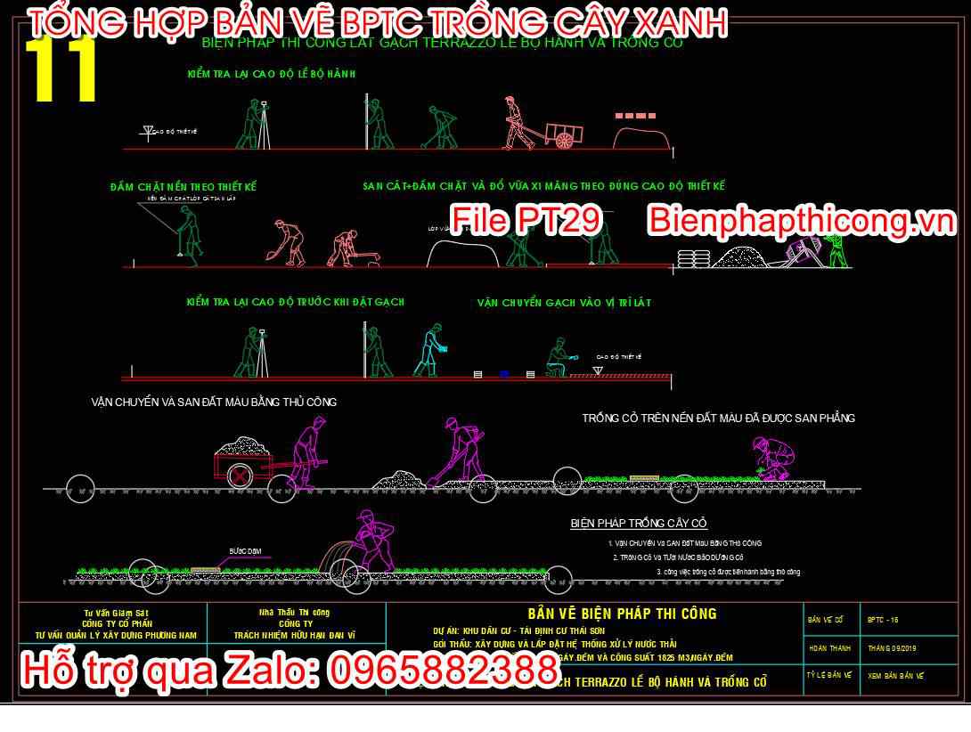 Mẫu bản vẽ biện pháp thi công trồng cỏ.