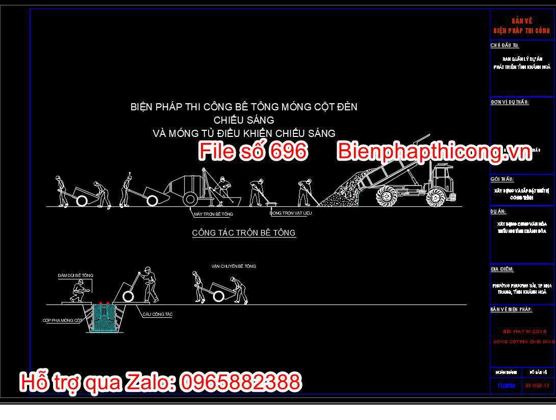 Biện pháp thi công bê tông móng cột đèn chiếu sáng và móng tủ.