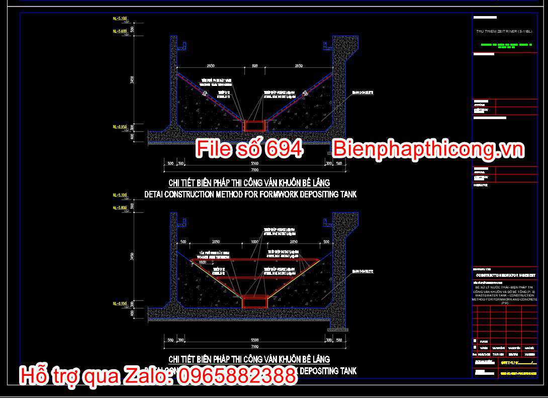 Chi tiết biện pháp thi công ván khuôn bể lắng.