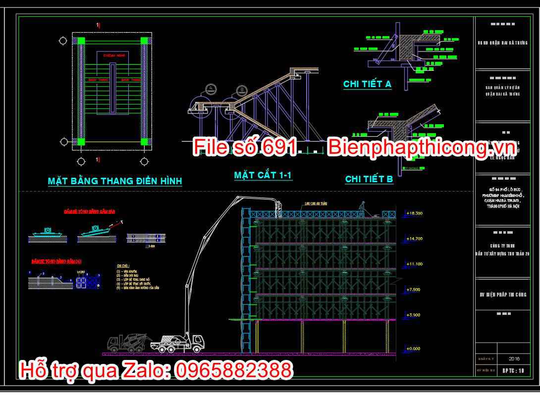 Bản vẽ biện pháp mặt bằng thi công thang điển hình.