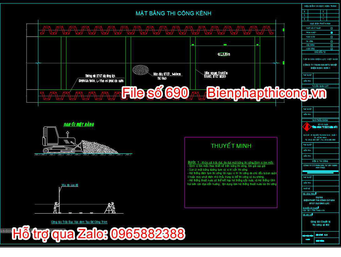 Mặt bằng thi công kênh.